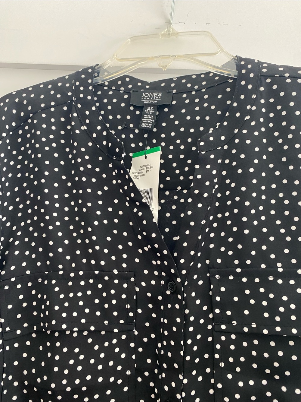 Jones New York Black and White Polka Dot Long-Sleeve Blouse